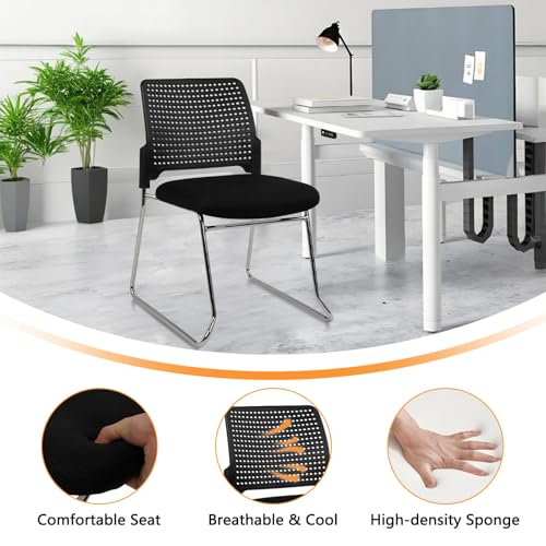 Image of CLATINA Stacking Chair Set of 8, Office Waiting Reception Stackable Armless Chairs with Padded Seat Sled Base, Plastic Desk Chair No Wheels for Conference Lobby Break Room Guest Training, Black