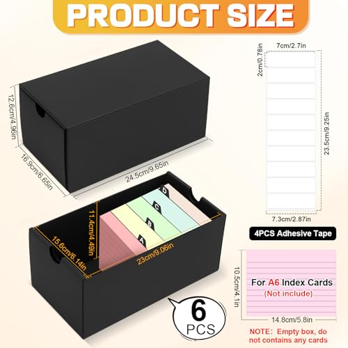 Karteikasten box A6, 6 Lernkarteibox Schwarz, Fasst 6000+ Karteikarten, Geeignet für die Aufbewahrung von Karten, Lern- und Büroszenarien