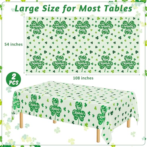 Image of QZYL 2 Pcs St Patricks Day Decorations, 108 inch X 54 inch Shamrock Decorations, Plastic Happy St. Patrick's Day Tablecloth, Shamrock Tablecovers, Disposable Rectangle Irish Green Table Cloth for Lucky Party