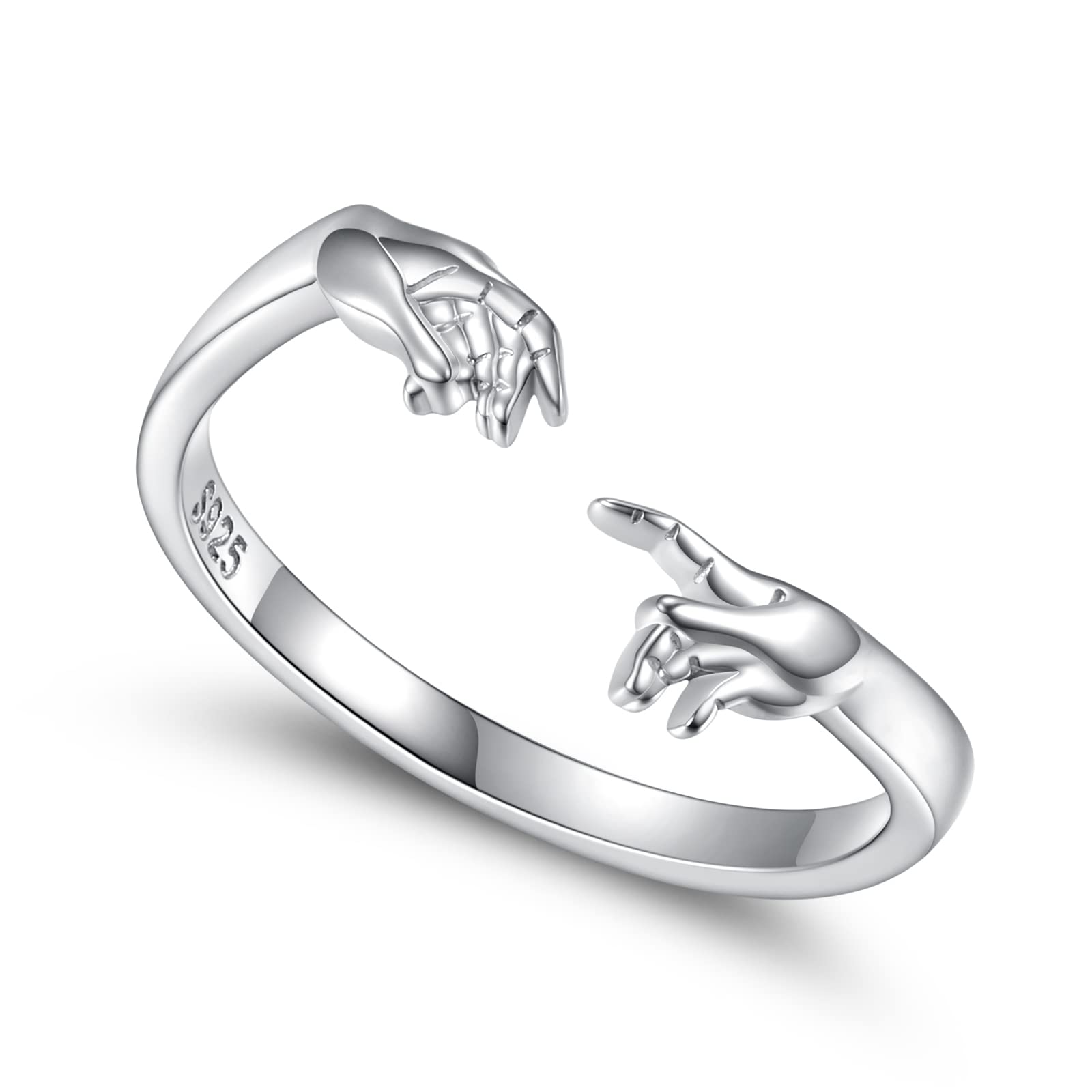 Mic TaiSterling Silver Creation of Adam Rings Hand Ring Christian Religious Adjustable Ring Jewelry Gifts for Women, Silver, Hypoallergenic, No Gemstone