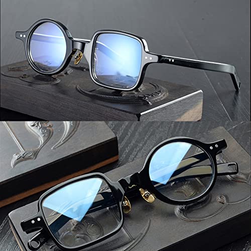 Modne retro nieregularne okulary do czytania, czytniki komputerowe blokujące niebieskie światło, kwadratowa + okrągła tytanowa ramka (kolor: przezroczysty, rozmiar: 2,5 x)