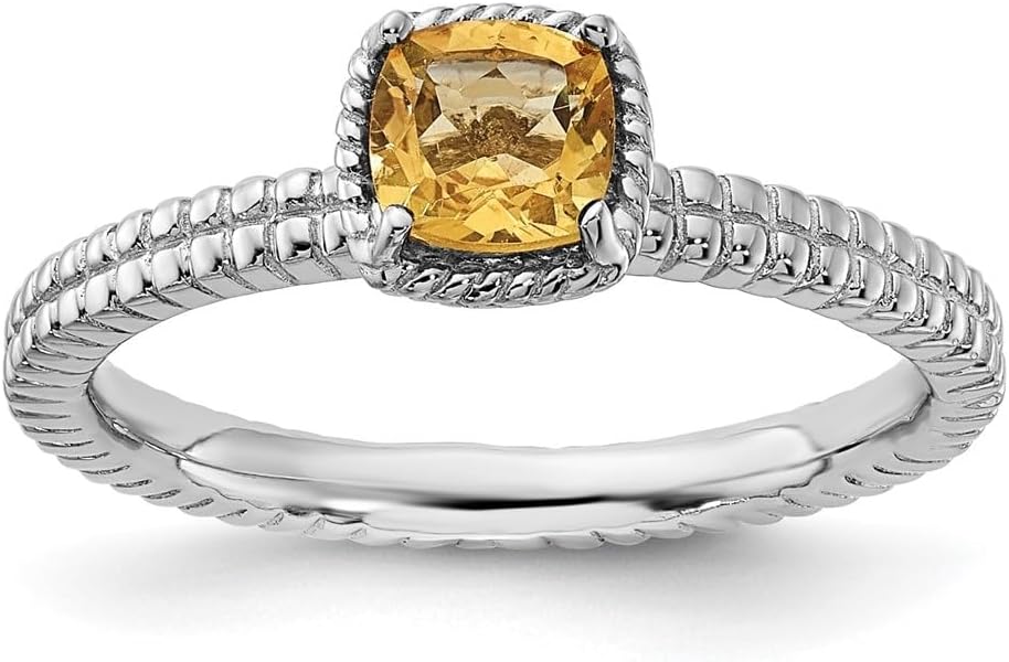 Diamond2Deal Sterling Silver Stackable Citrine Solitaire Ring Size 5 to 10