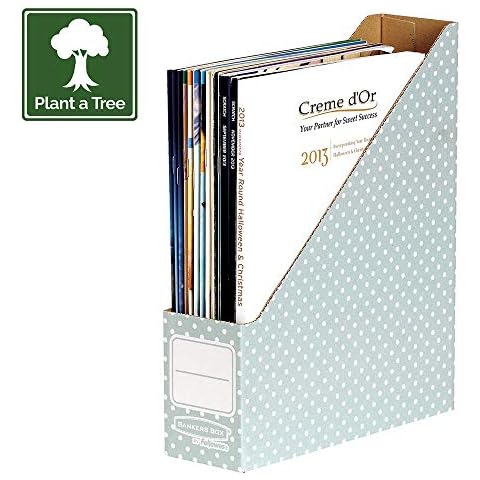 10 BANKERS BOX Magazine File Holder - Cardboard Magazine File for Magazines, Books & Paperwork - FSC Certified - W15.9 x H31 x D32cm - Pack of 10 - Green/White Cover