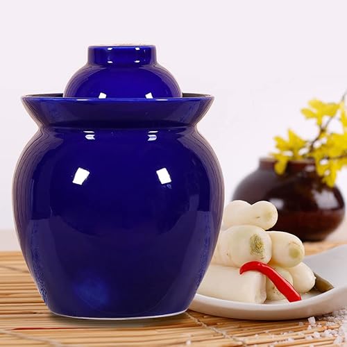 Miniatura 5 de ZHOUXIAO Tarro de encurtido de porcelana china, olla Kimchi gruesa con tapa, recipientes sellados de cerámica para almacenamiento de alimentos,