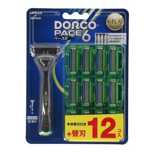コーナンオリジナル LIFELEX×DORCO 6枚刃替刃式カミソリ本体+替刃12個