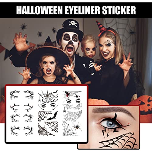 4 Pairs Halloween Eye Shadow Stickers Eyeliner Decals Spider Web Skull Bat Temporary Tattoo Stickers Face eye Makeup Stickers for Women Girls Halloween Masquerade Party. - Image 3