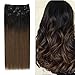Produktbild YoungSee Voller Kopf Clip in Extensions Schwarz zu Dunkelbraun Ombre Remy Haarverlangerung Clips Echthaar Doppelt Tressen Clip Echthaar Extensions 7pcs 120g 60cm