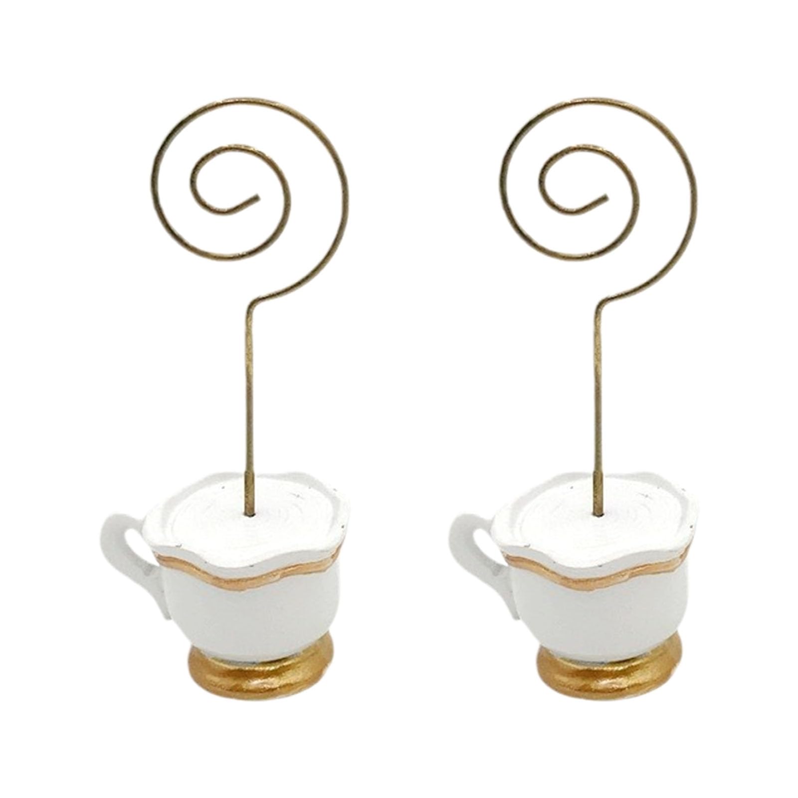 Kaeltsyn 2Pcs Gold Foil Teacup Seat Card Holder with Resin Base Decorative Note Memo Holder Stand for Birthday Wedding Banquets Wedding Table Name Card Stand