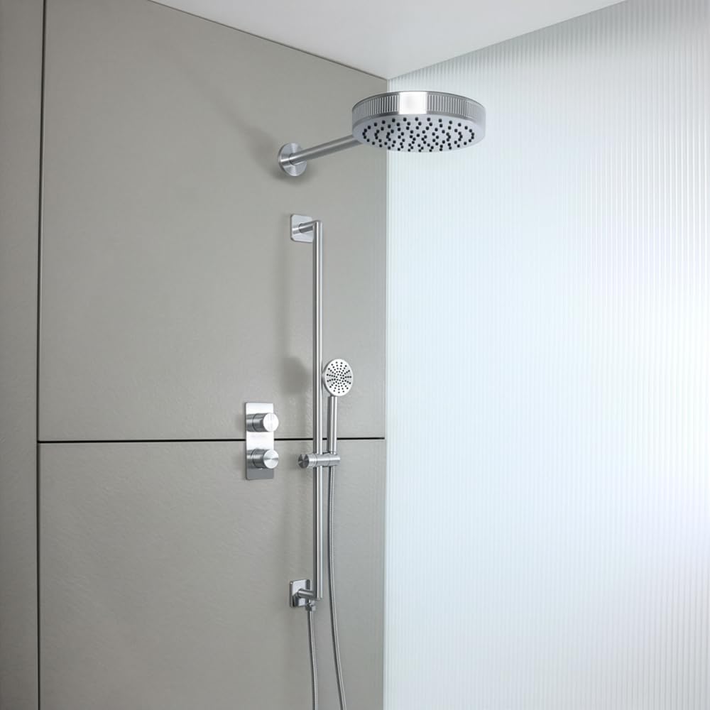 Milano Chrome Lune Thermostatic Mixer Valve 250Mm Shower Head Handset Riser Rail