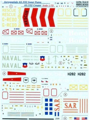 Print Scale 72-218 - 1/72 As.332 Super Puma, As.532 Cougar (Aircraft Wet Decal)