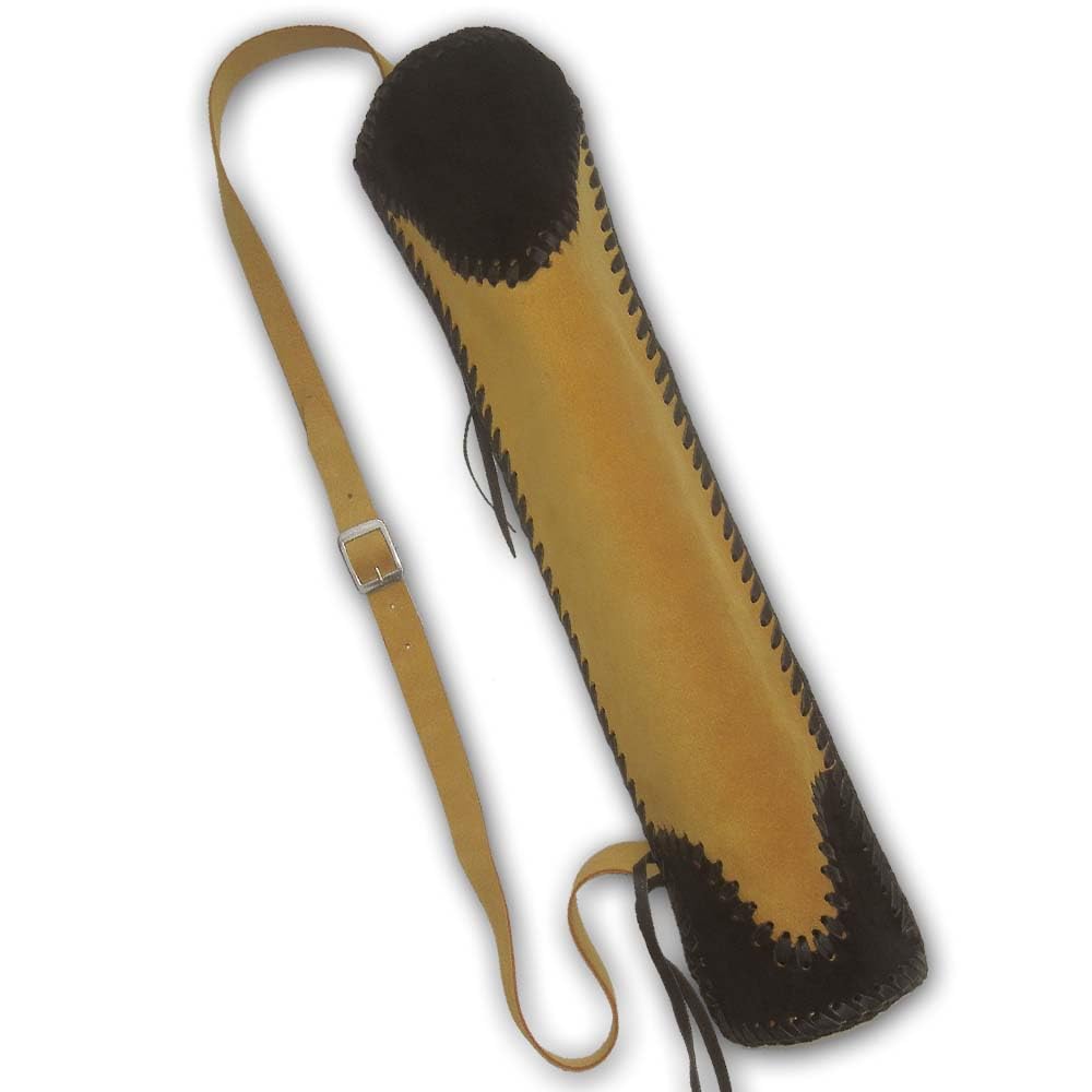 CarolUSA Archery Hunting, Indoor Outdoor Sport, Recurve/Longbow Traditional Hand Tools Braid Work Craftmanship Suede Leather Shoulder Back Arrow Holder,Quiver,Bag (Beige)