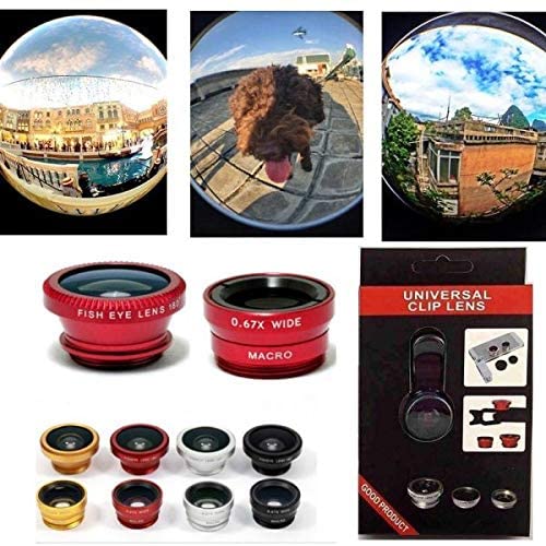 Image of dslr camera lens 3in1 Lens Kit for Mobile Phone 0.67X-Wide Angle 180-Degree Fish Eye 10X-Macro Lens Small Object Shot Lens Multi-Colour Compatible with All Smartphone, iOS Devices & Tablets