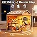 Loyratche Bread Shop Miniature House Kit with LED Light, DIY Mini Dollhouse with Roof & Dust Covers for Mini Figures Tiny House Toy for Adults