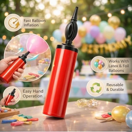 Image of Partycat Manual Balloon Pump with 25 Multicolor Latex Balloons - Fast Inflation, Durable Party Starter Kit for Birthdays, Anniversaries, Baby Showers, Festive Decorations & More
