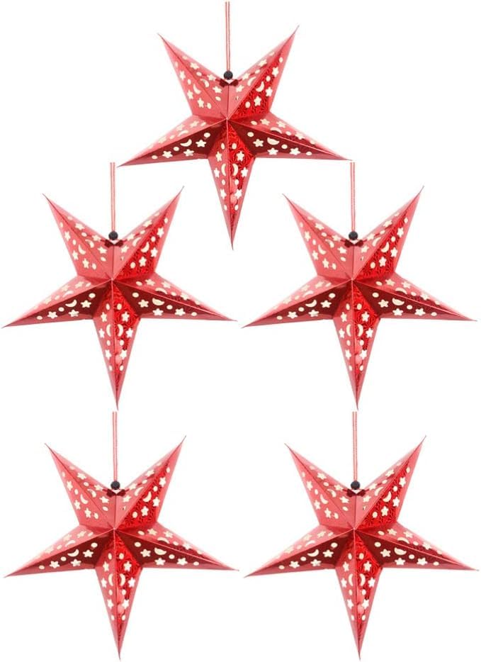 5PCS RED Paper Star Lantern Lampshade for LED Light 3D Ceiling Twinkle Pentagram Lampshade Wedding Party Christmas Home Hanging Decor-image-42