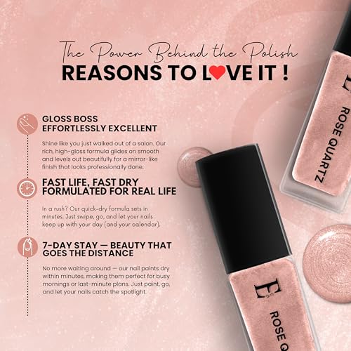Image of ROSE QUARTZ Vegan Nail Polish Peach Color | Long Lasting Chip Resistant Formula | Quick Dry Glossy Finish | Non Toxic & Cruelty Free Nail Paint for Women | 10 ml