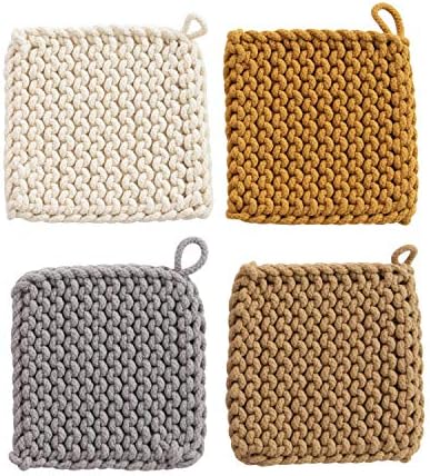 Creative Co-Op Square Cotton Crocheted Potholder, 4 Colors Entertaining Textiles, Multi