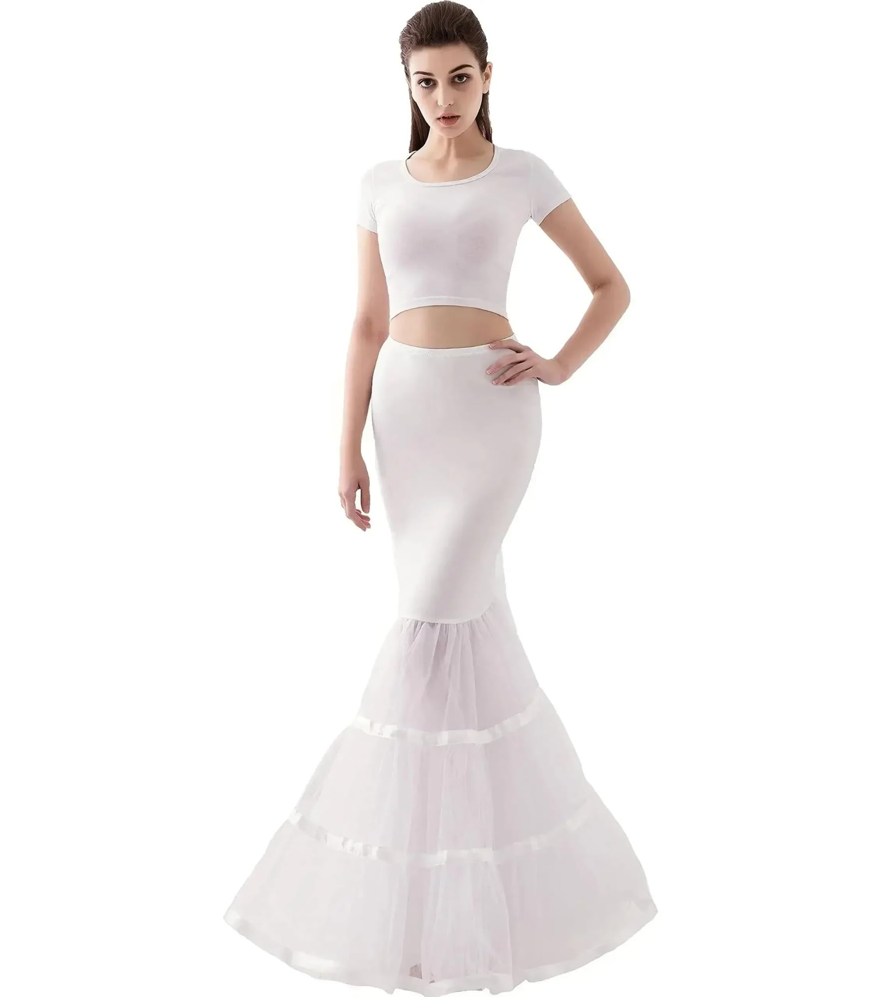 Damen Trompetenunterrock 3-lagiger Bodenlanger Trompeten-Meerjungfrau-Hochzeitskleid-Petticoat for Damen