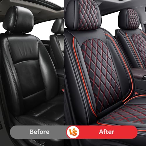 Image of MIROZO Ram Seat Covers Full Set Leather for 2009-2026 RAM 1500 /2500 /3500 | Leather Ram Seat Cover,Waterproof Truck Seat Covers,Red Car Seat Cover,Heavy Duty Seat Cover ith Split Curved Bench 40 /60