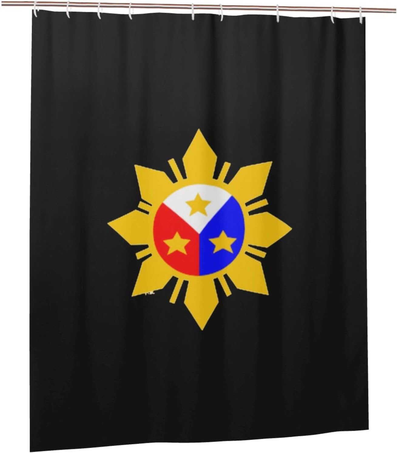 Fpandawang Philippine Flag Logo Bathroom Fabric Shower Curtain with 12 Buckles and Hooks, Washable, Waterproof, 60x72 Inches