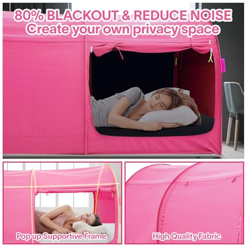 Image of Alvantor Bed Canopy Bed Tents Dream Tents Privacy Space Full Size Sleeping Tents Indoor Pop Up Portable Frame Curtains Breathable Grey Cottage (Mattress Not Included) Reducing Light