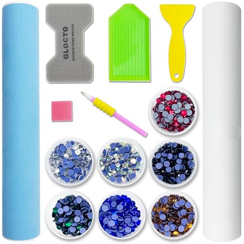 GLOCTO Rhinestone Flock Template Stencil - 3 Yards Flock & Mylar - 7 Colors Hotfix Rhinestones with Brush