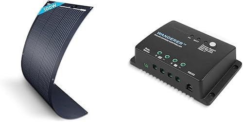 Renogy - Panel solar flexible de 100W y paquete de controlador de carga solar de litio 30A
