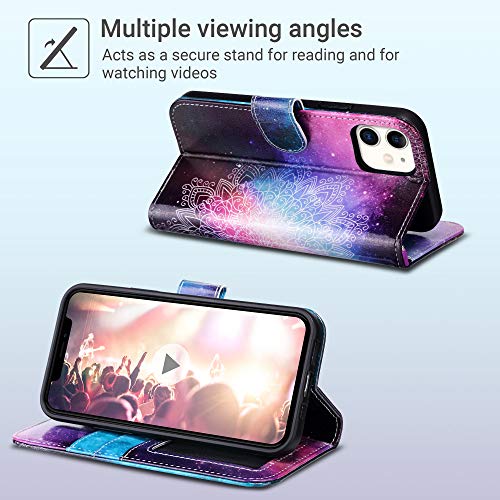 Ulak Compatible With Iphone 12 Wallet Case For Women, Premium Pu Leather Iphone 12 Pro Flip Cover With Card Holder, Wrist Strap, Kickstand Shockproof Phone Case For Iphone 12/12 Pro 6.1, Mandala #TOP3