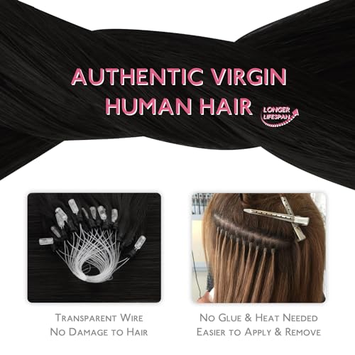 Image of WENNALIFE Microlink Hair Extensions Human Hair, 50g 50s 16 Inch Jet Black Remy Micro Bead Hair Extensions Real Human Hair Micro Link Micro Loop Invisible Straight Microlinks