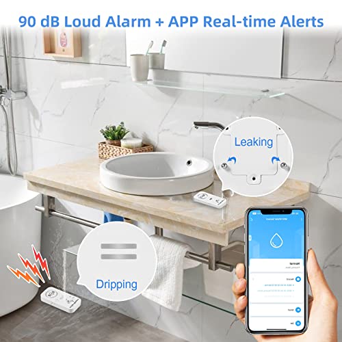 Wifi Water Leak Detector ( 2.4 G Wifi ) For Home, 90 Db Water Sensor Alarm And App Alerts, Wireless Leakage Detector Alarm For Pipes, Bedroom, Kitchen, Bathroom, Basement ( 4 Pack ) #TOP1