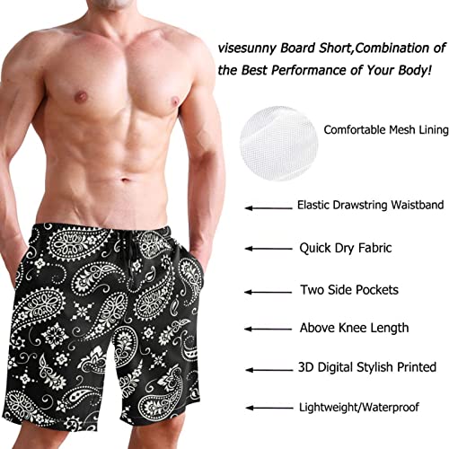 visesunny Paisley Black Pattern Men's Swim Trunks Quick Dry Bathing Suits Beach Swim Shorts3