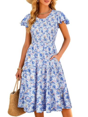Image of Berydress Summer Dresses for Women 2026 Casual Boho Smocked Midi Sundress