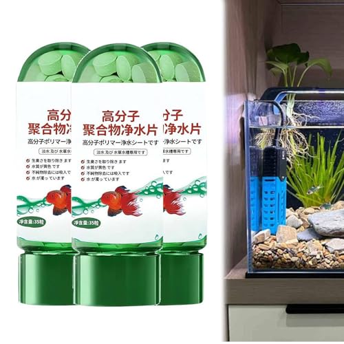 Potente tableta de purificación de agua para acuarios, tabletas de purificación de agua para peceras – 35 piezas de polímero de alto peso molecular, para acuarios, fácil mantenimiento, tanque de peces