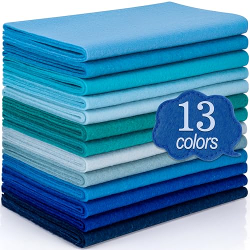 XSEINO 13 Rolls 8x35 1.4mm Thick Soft Felt Fabric Sheet 13 Assorted Blue Series Colors Felt Pack Pastel Felt Sheets for DIY Craft Sewing Squares Nonwoven Patchwork