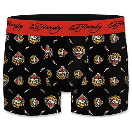 Ed Hardy - Calzoncillos tipo bóxer para hombre en diseño extravagante, 8 mega diseños, en 5 tamaños de S - XXL Tiger Face Medium