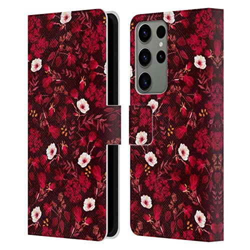 Étui en cuir Galaxy S23 Ultra haute qualité motif floral rouge Anis