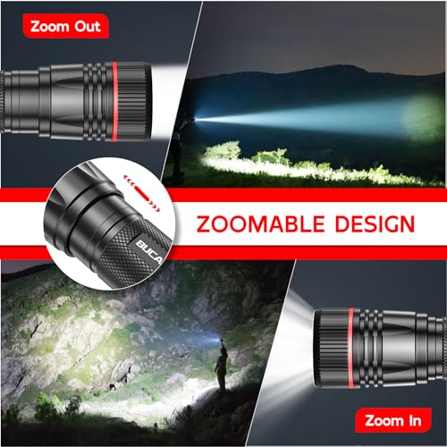 BUCASA Taschenlampe LED Aufladbar, 2000 Lumen Extrem Hell LED Taschenlampe mit 3 Modi, 2 Stück Zoombare Taschenlampen Kinder, Wasserdicht Langer Laufzeit Flashlight für Camping Outdoor Wandern Notfäll – Bild 4