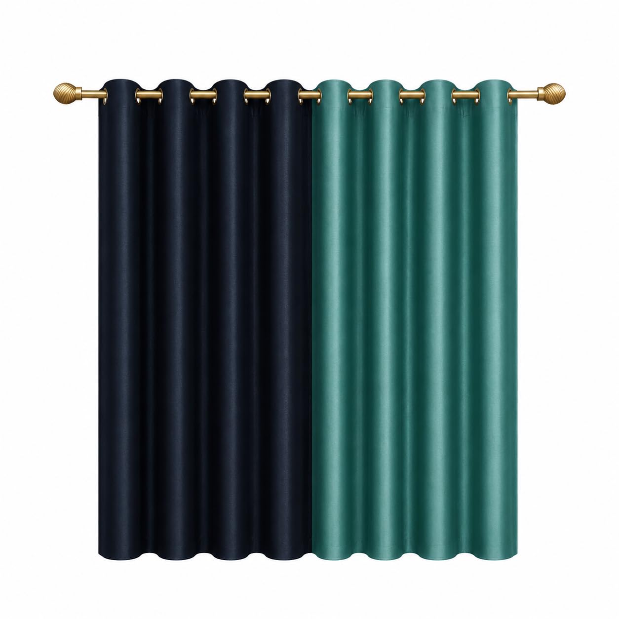 Polyester Eyelet Window Curtain, Solid Plain Light Filtering Curtain for Bedroom, Living Room & Home Office, 5 Feet (60 x 48 Inch), Aqua & Black, Pack of 2-image-1