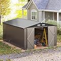 GVDV 10x14 FT Outdoor Metal Storage Shed, Durable Garden Shed with Updated Frame Structure for Backyard, Patio, Tool Storage, All-Weather Shelter for Bike, Gardening Tools, Lawn Mowers
