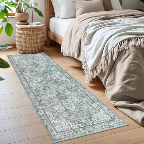 SIILOOM 2x6 Runner for Hallways, Sage Green Ivory Slip-Resistant Printed Washable Kitchen Runner, Vintage Boho Rug with Non-Shedding, Medallion Floor Carpet for Laundry Bedroom Entryway by SIILOOM - Used condition - Image 3