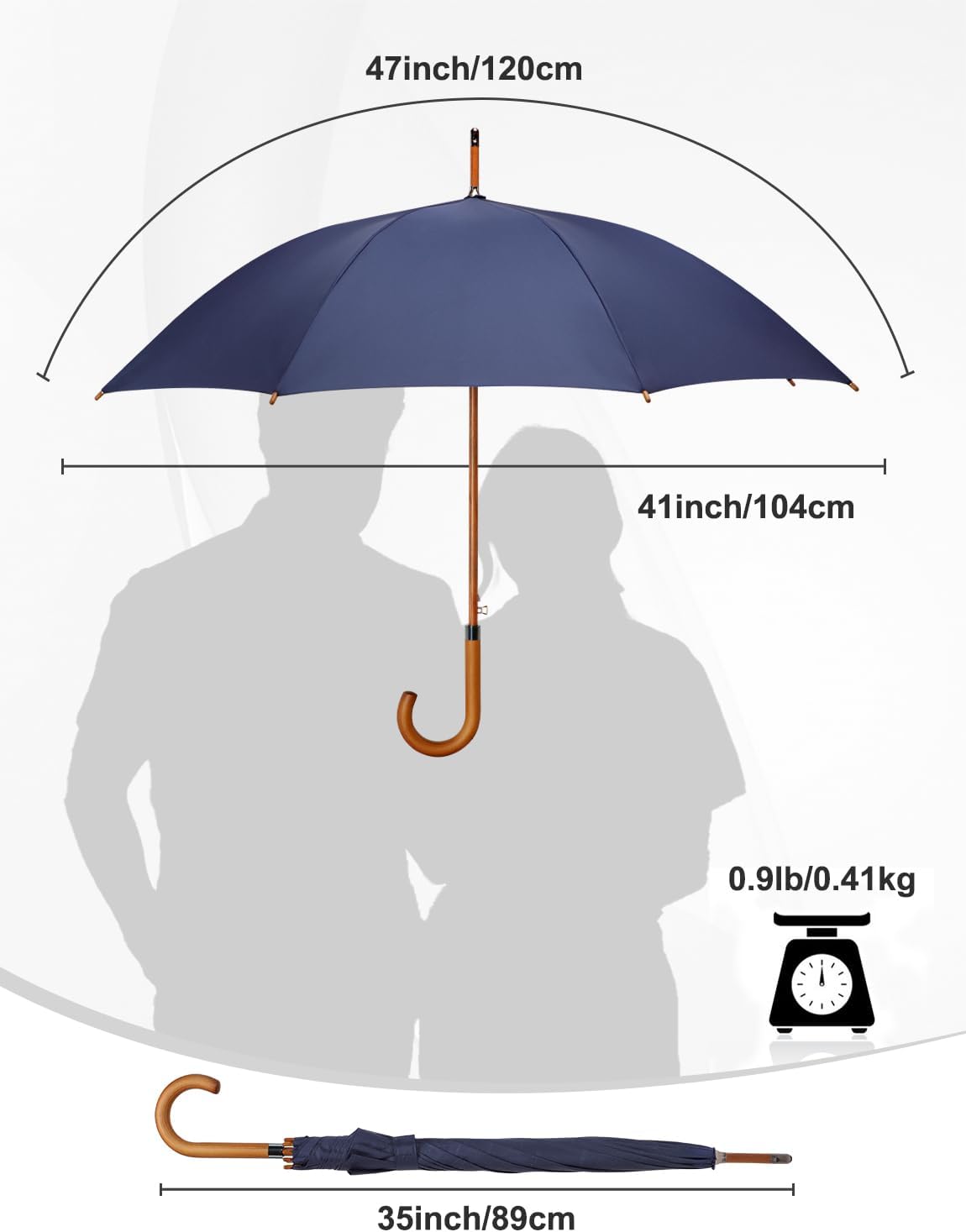 Large Stick Umbrella Windproof Automatic Open 50 Inch Umbrella with Hook Handle,Over Sized J Handle Umbrellas for Men and Women,Windproof Unbreakable Stick Rain Golf Umbrella