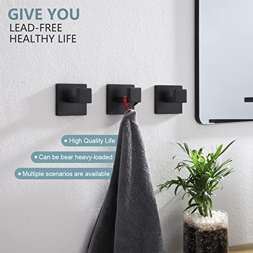 Image of KOKOSIRI Bath Towel Hook Wall Mounted Square Robe Hook Coat Hook Bathroom Kitchen Garage Heavy Duty SUS 304 Stainless Steel 3 Pack Matte Black B1010BK-P3