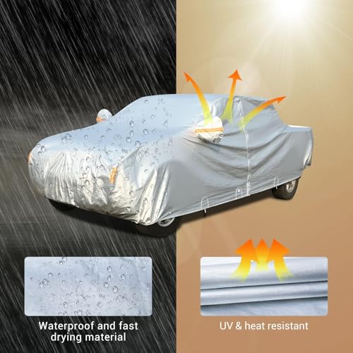 Image of Tecoom Truck Car Cover Waterproof, 3-Layer Pickup Cover with Fleece Lining & Zipper Door /Lock, Outdoor Snow Rain All Weather Protection, Universal Fit Regular /Extended /SuperCrew Cab