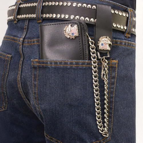 Milwaukee Leather MLW7826 Men's 6” US Military Vets Bi-Fold Leather Wallet w/Anti-Theft Stainless Steel Chain - 6 Inch2