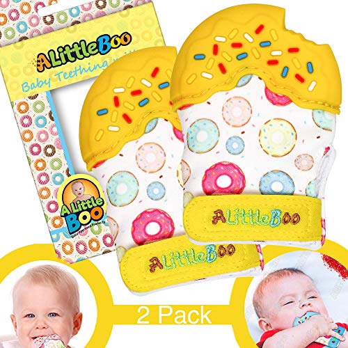 Image of A Little Boo Baby Teething Mitten - Teether Glove - Infants Newborn Teething Toy [2 Pack] [Yellow]