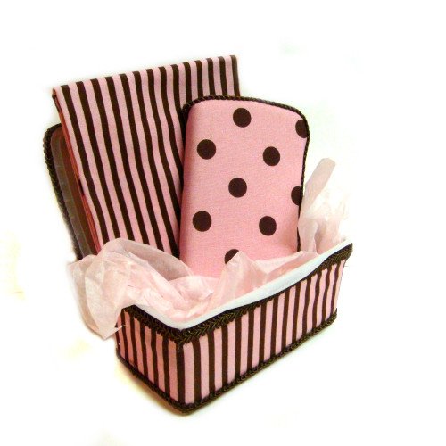 Pink And Brown Polka Dots And Stripes 3 Piece Set Baby Basket