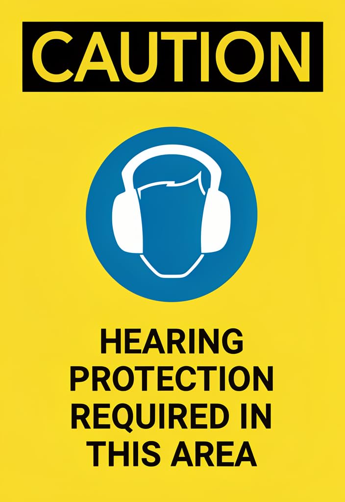 peiyeety Caution Hearing Protection Required in This Area Tin Sign 12x8 Inch, Yellow Safety Warning Metal Plaque with Ear Muff Icon, Industrial OSHA-Style Wall Decor for Workshop, Garage, Factory