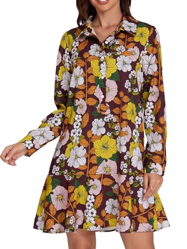 Image of Women's Retro Floral Callahan Shirt Dress Casual Button Down Loose Fit Beach Mini Dresses