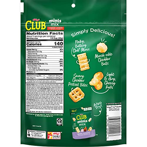 Kellogg's Club Minis Mix, Snack Mix, Cheese Lovers, 5.7oz Bag(Pack of 6)