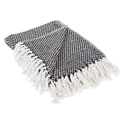 DII 100% Cotton Basket Weave Throw for Indoor/Outdoor Use Camping Bbq's Beaches Everyday Blanket, 50 x 60, Black